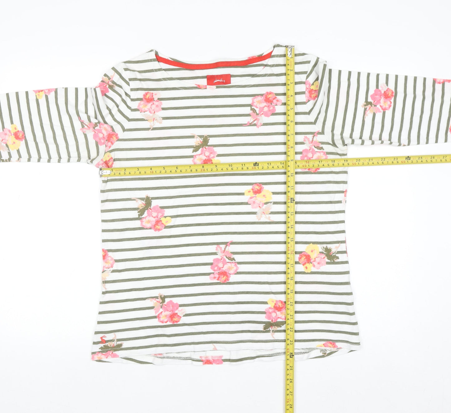 Joules Women's Multicoloured Striped Floral Cotton T-Shirt Size 14