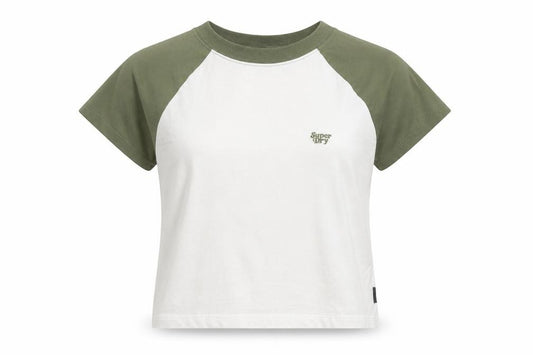 Superdry Womens Green White Raglan Ringer T-Shirt UK 12