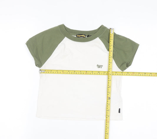 Superdry Womens Green White Raglan Ringer T-Shirt UK 12