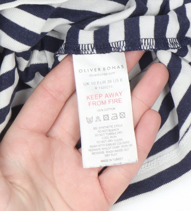 Oliver Bonas Womens Navy White Striped Long Sleeve Cotton T-Shirt Size 10