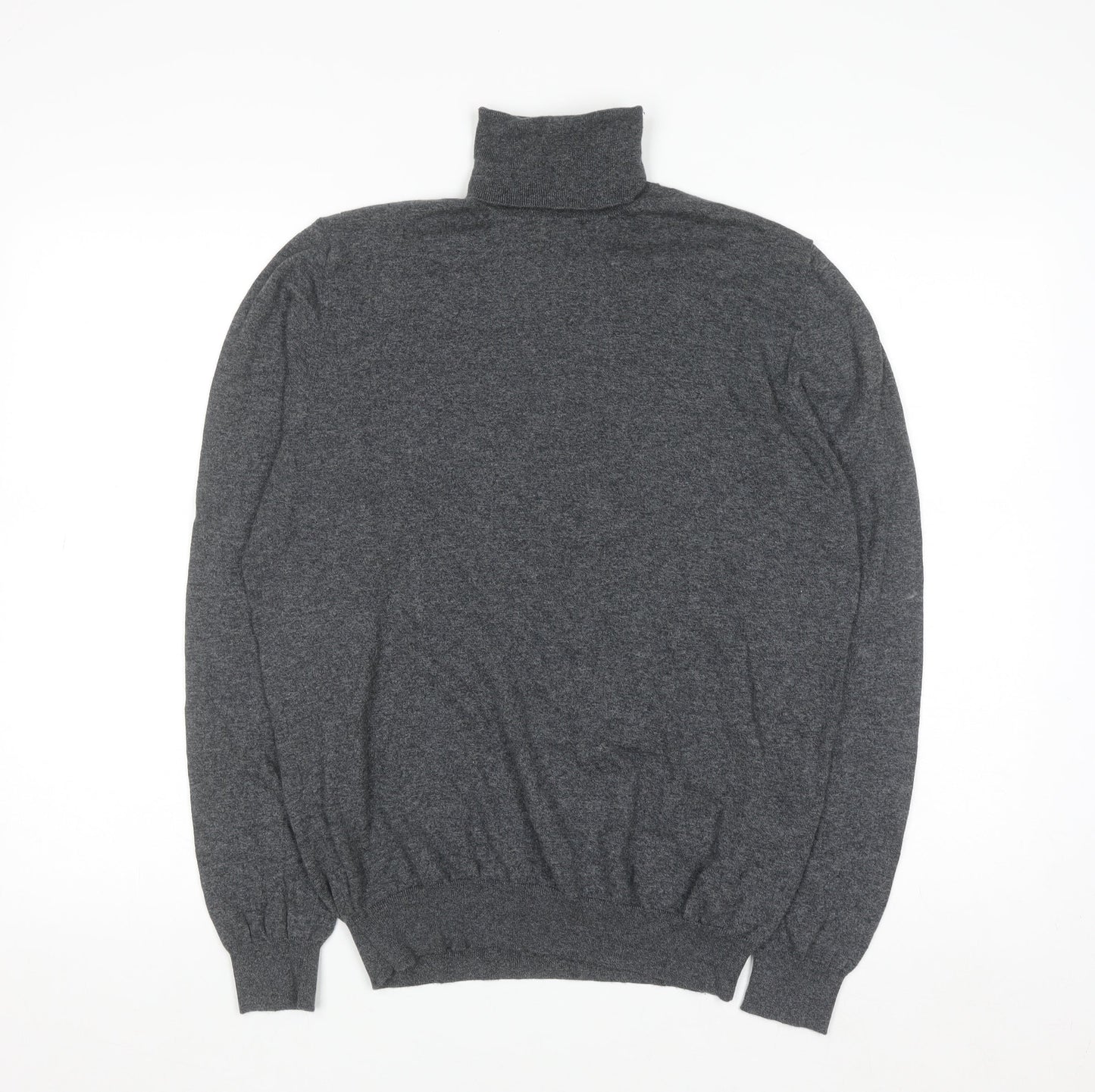 Massimo Dutti Womens Grey Roll Neck Jumper L Cotton Silk Cashmere Blend