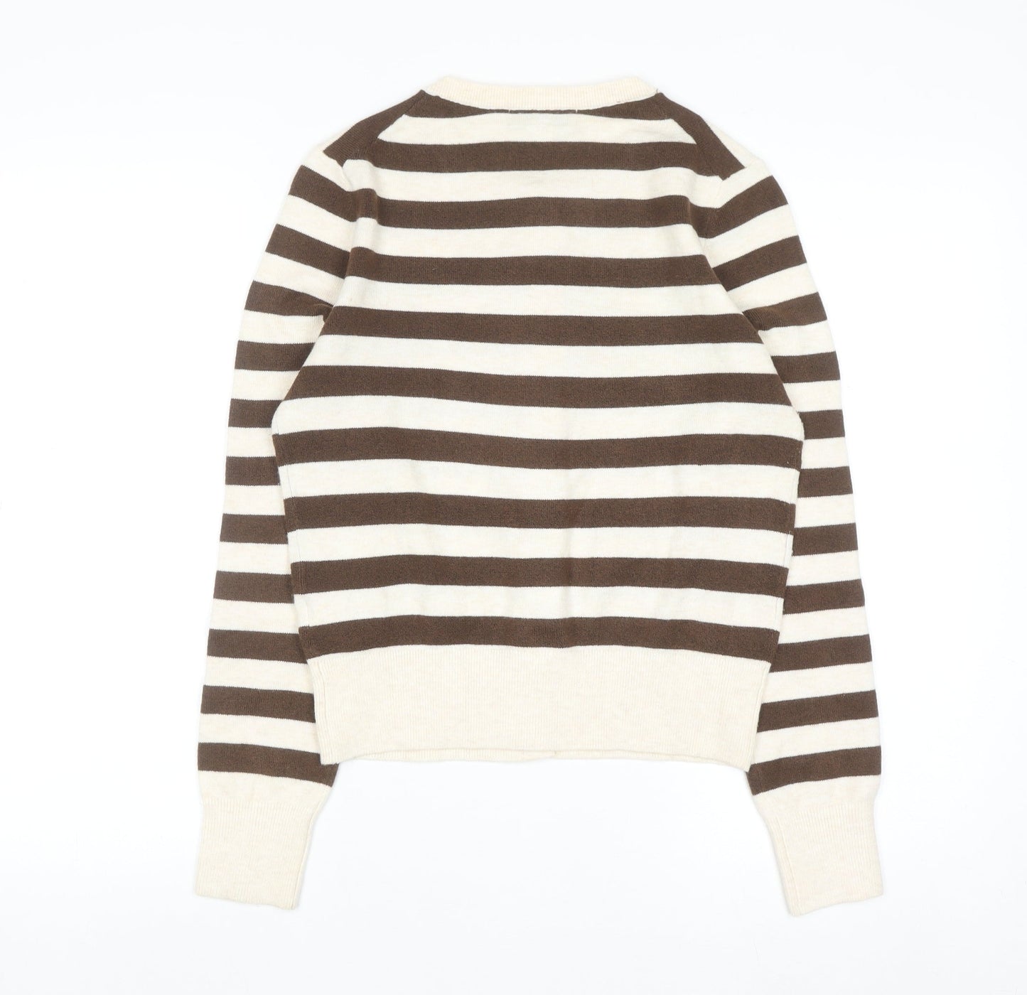 Marks and Spencer Women Brown Striped Crew Neck Cardigan Size S