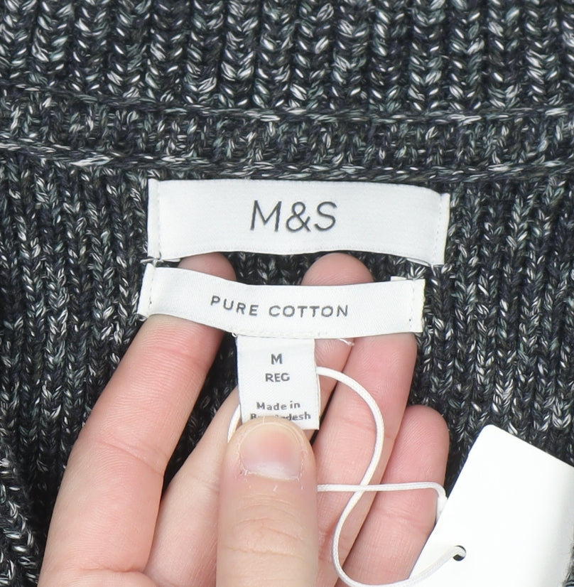 Marks and Spencer Men's Grey Cotton 1/2 Zip Jumper M Regular