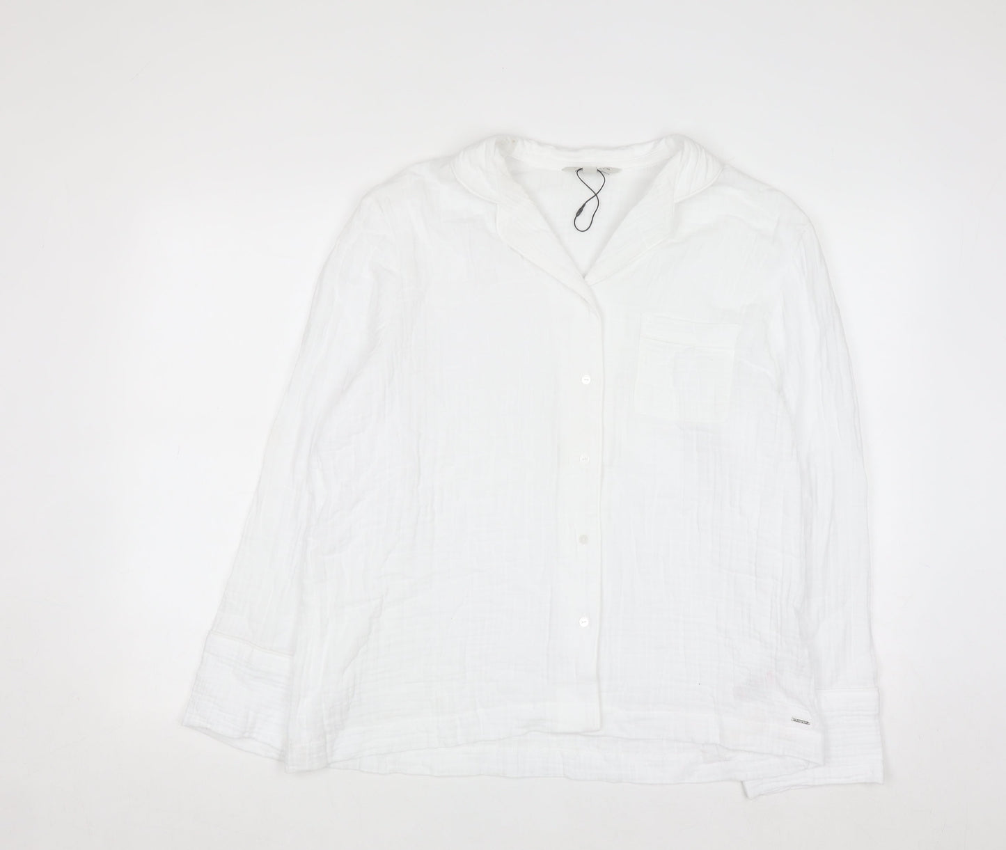 Marks and Spencer Women White Cotton Button-Up Shirt Size 14