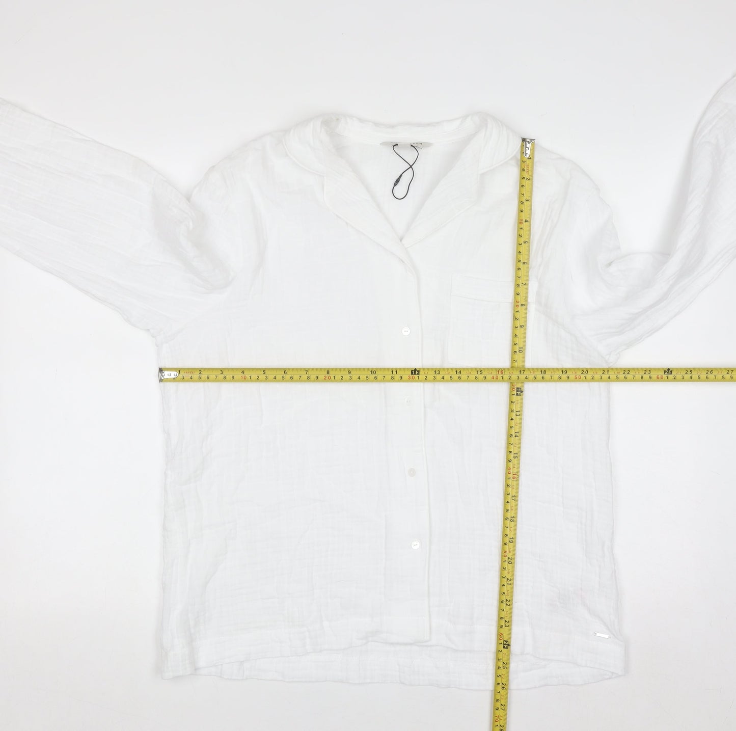 Marks and Spencer Women White Cotton Button-Up Shirt Size 14