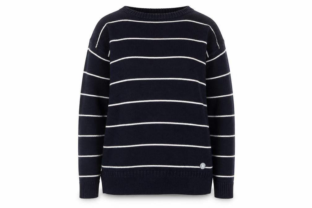Barbour Women's Blue Striped Cotton Crew Neck Jumper Size 8