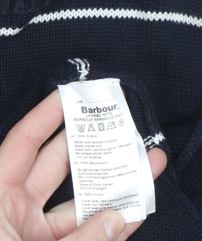 Barbour Women's Blue Striped Cotton Crew Neck Jumper Size 8