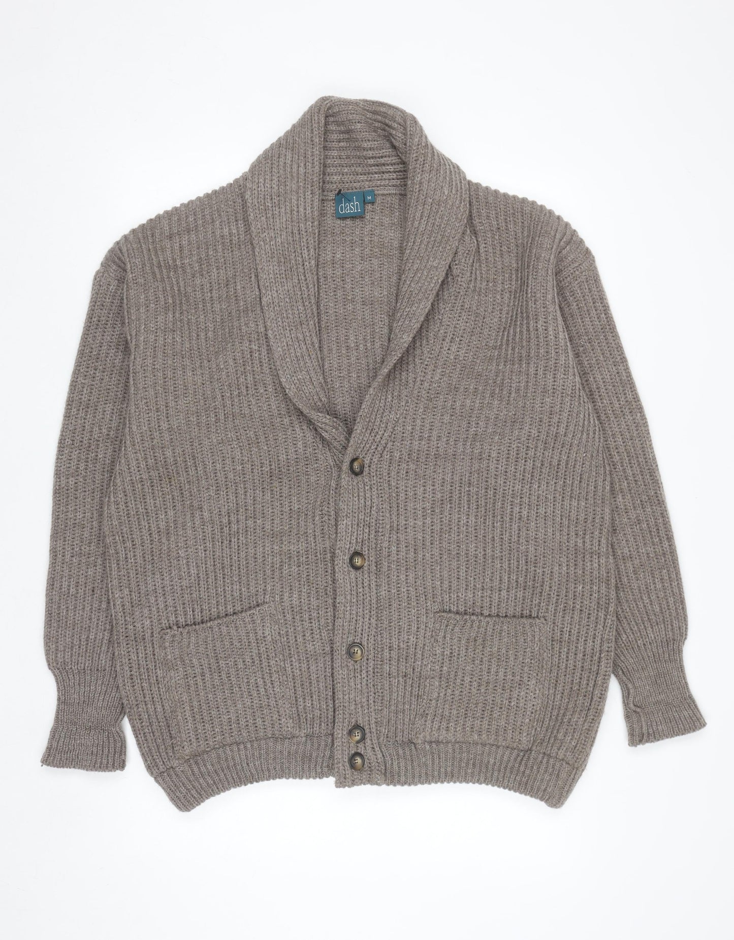 Dash Men's Beige Chunky Knit Wool Blend Cardigan M