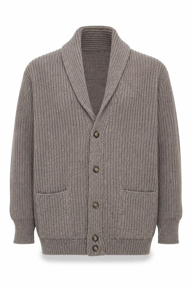 Dash Men's Beige Chunky Knit Wool Blend Cardigan M