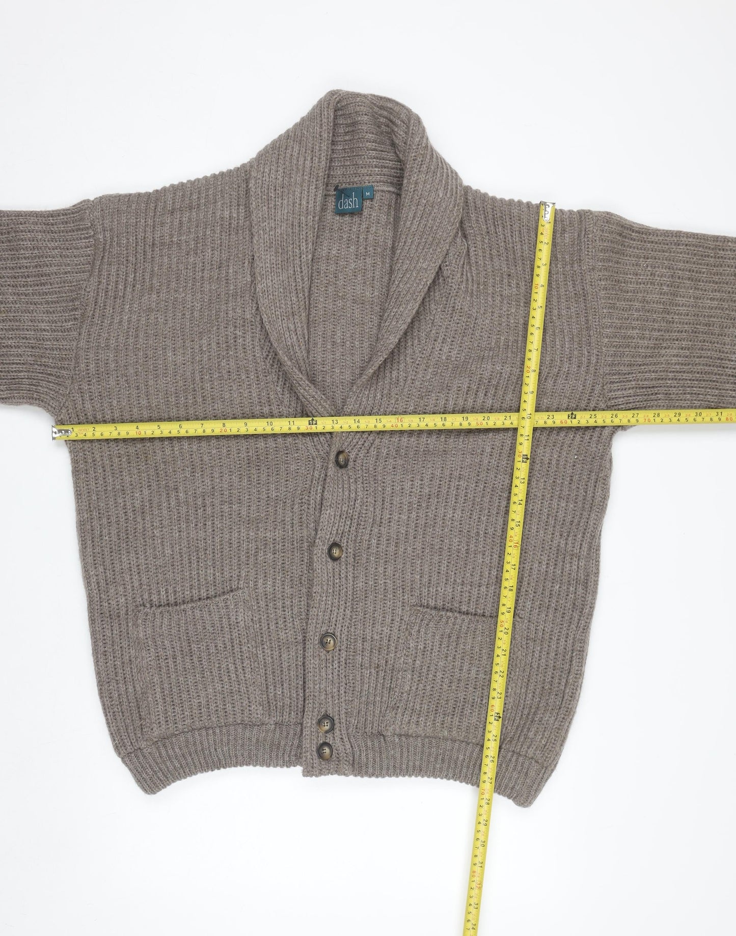 Dash Men's Beige Chunky Knit Wool Blend Cardigan M