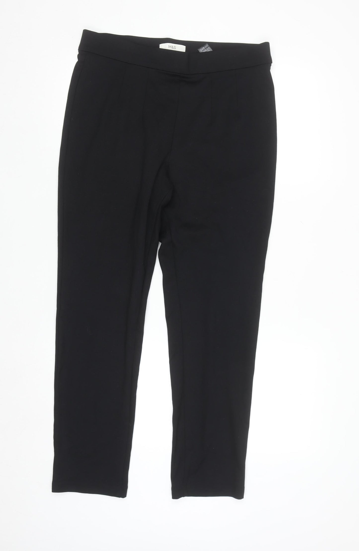 Marks and Spencer Women's Black Size 14 Long Stretch Straight Trousers
