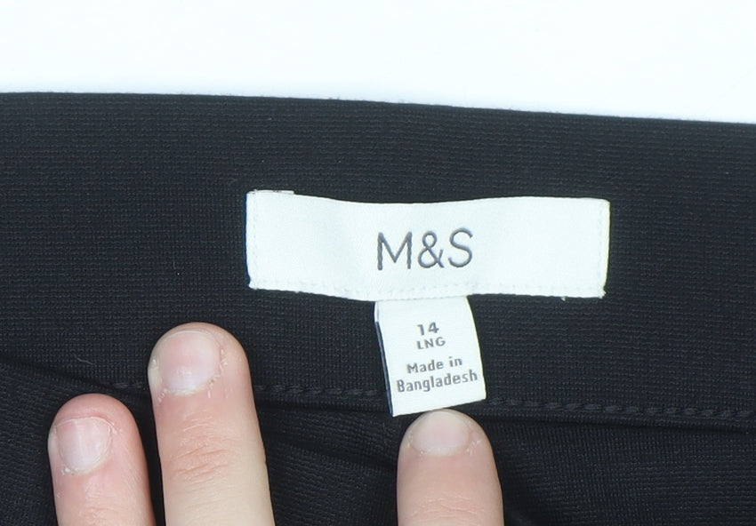Marks and Spencer Women's Black Size 14 Long Stretch Straight Trousers