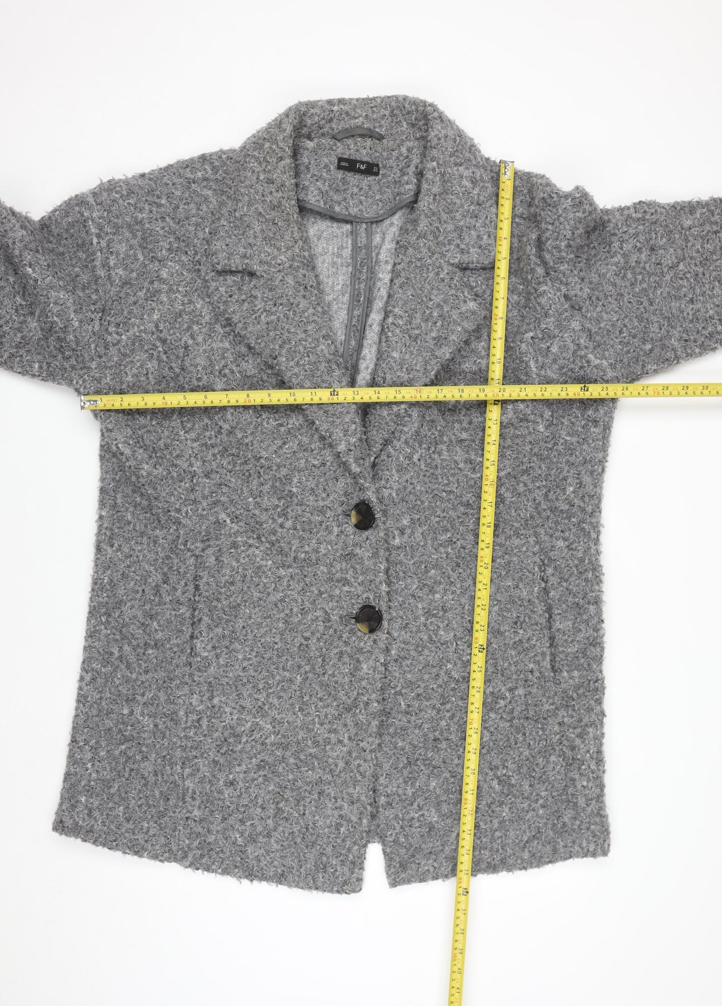 F&F Women’s Grey Textured Mid-Length Overcoat Size 18