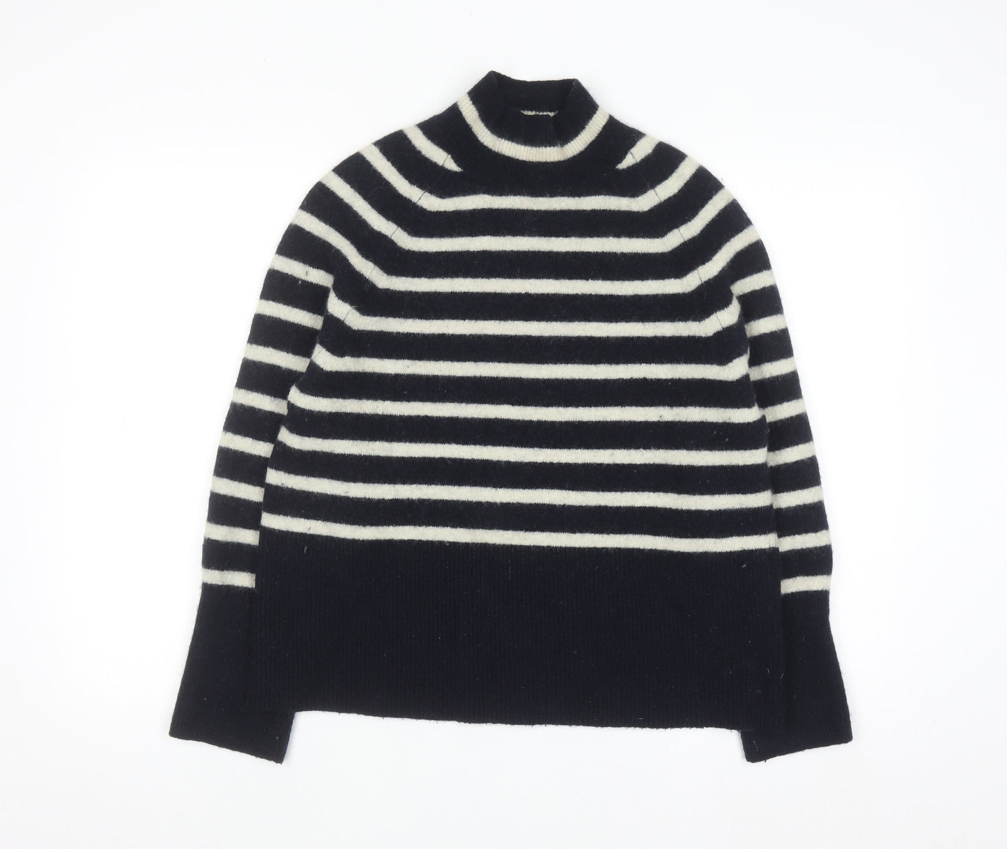 Whistles Women’s Black Striped Mock Neck Wool Blend Jumper Size S