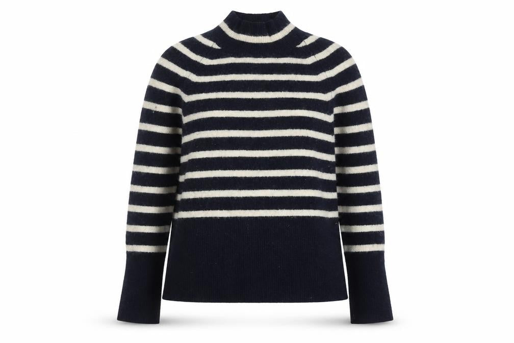 Whistles Women’s Black Striped Mock Neck Wool Blend Jumper Size S