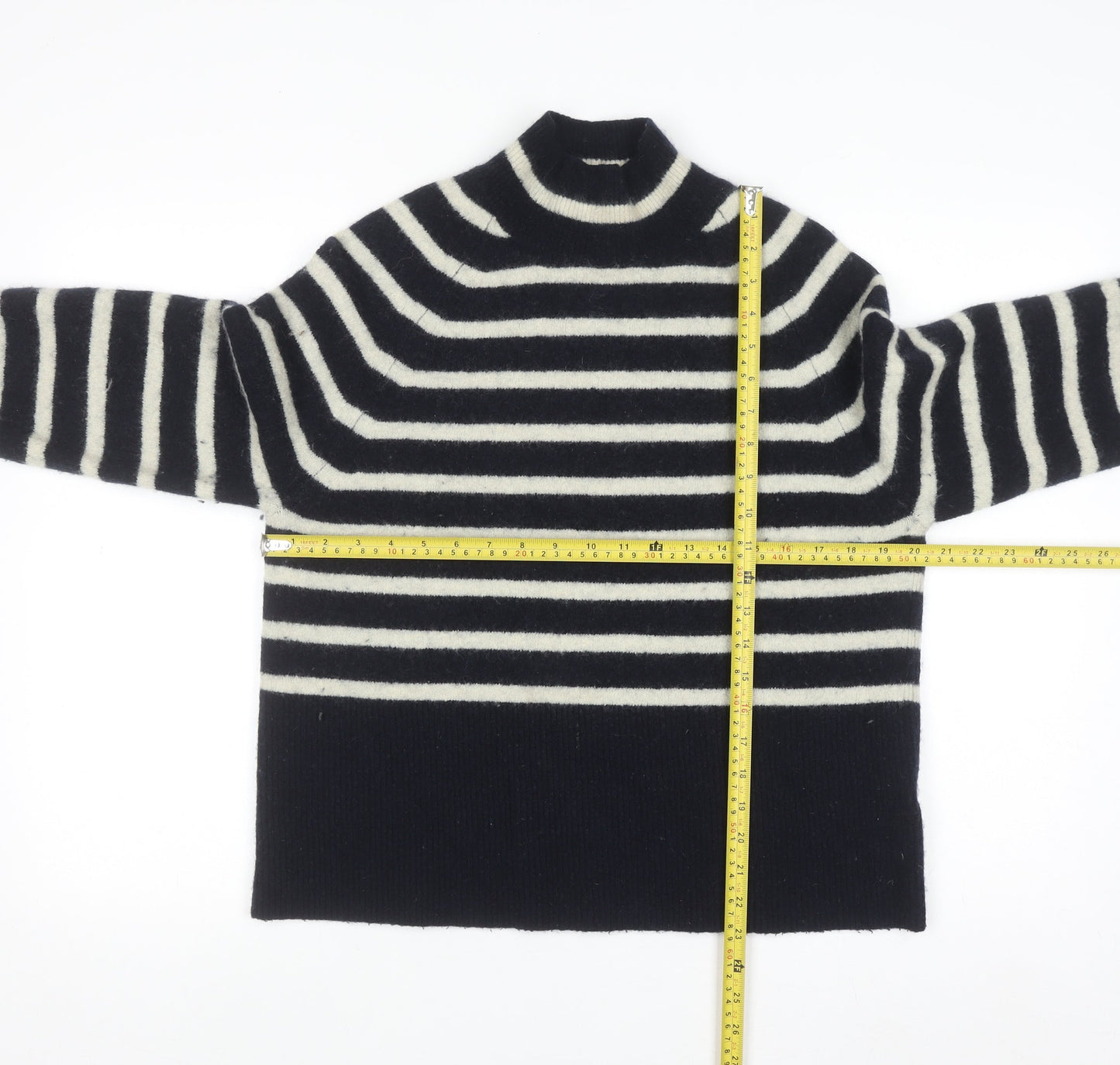 Whistles Women’s Black Striped Mock Neck Wool Blend Jumper Size S