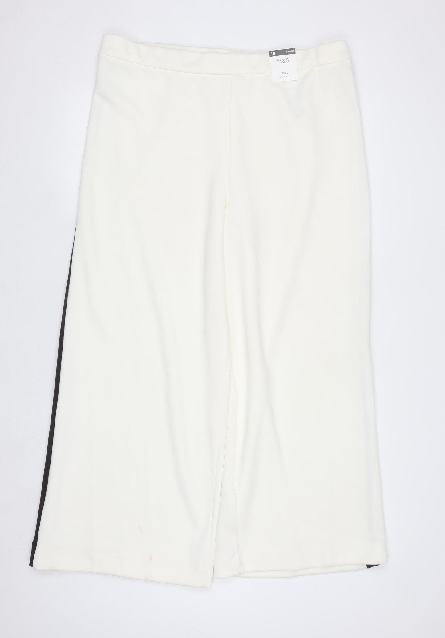 Marks and Spencer Women's Ivory Wide-Leg Trousers Size 18 Short