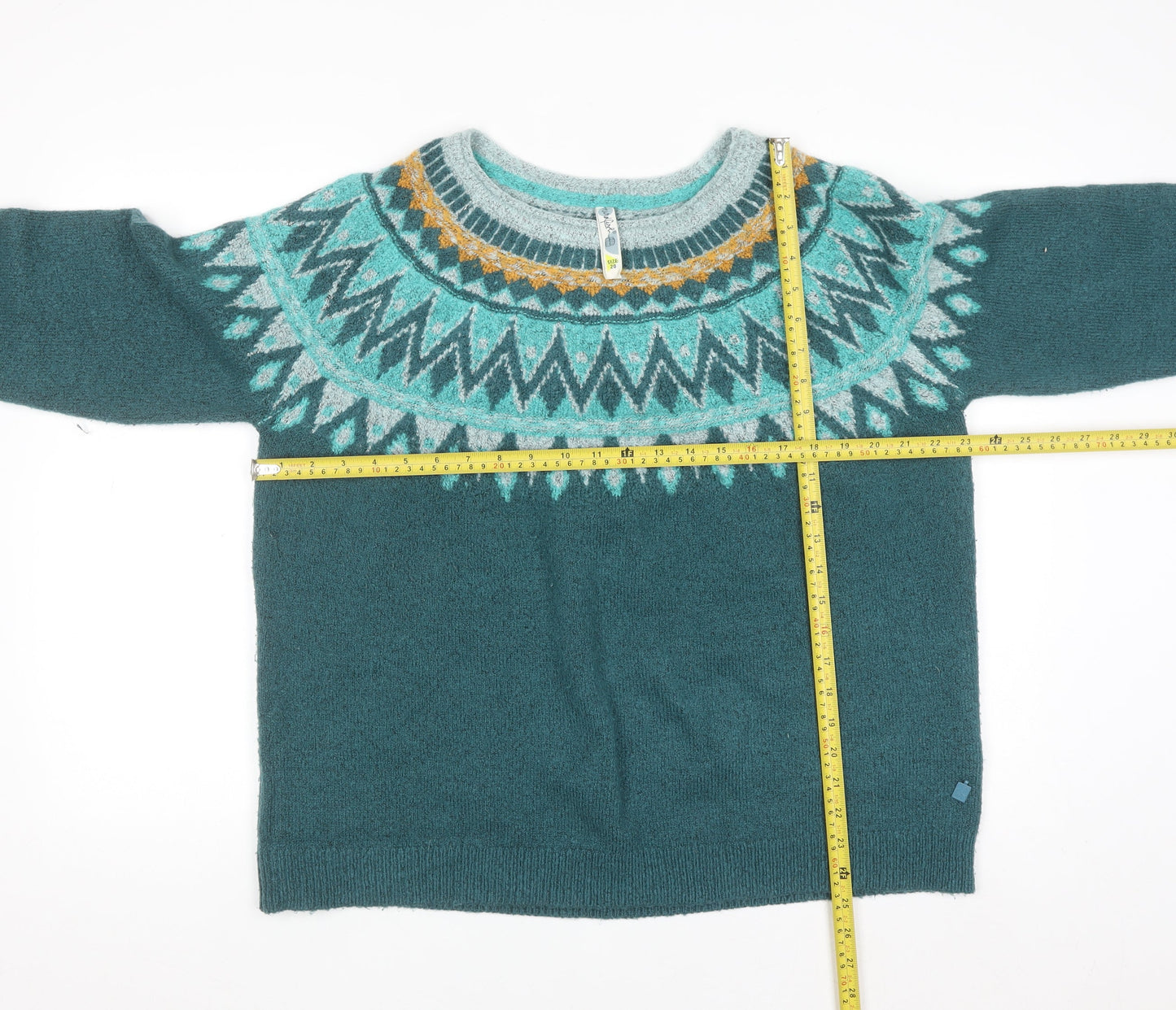 Weird Fish Women's Green Fair Isle Crew Neck Jumper Size 20