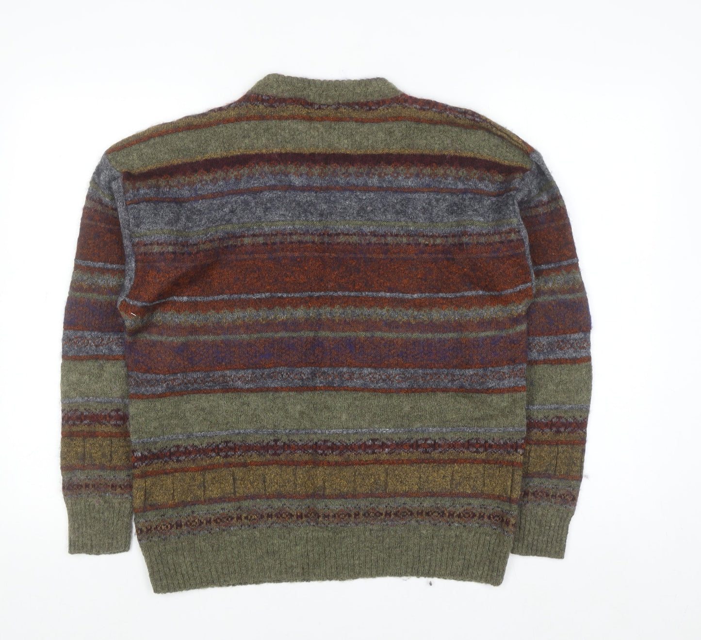 Marks and Spencer Men's Green Striped Wool Blend Pullover Jumper M