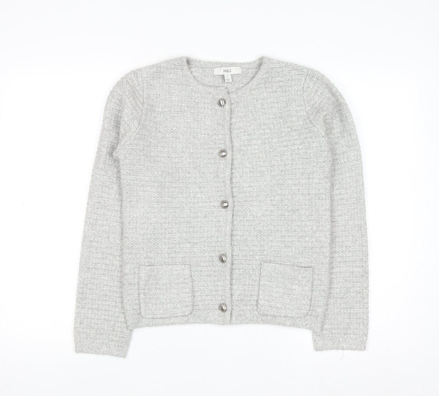 Marks and Spencer Women's Grey Knit Button Cardigan Small