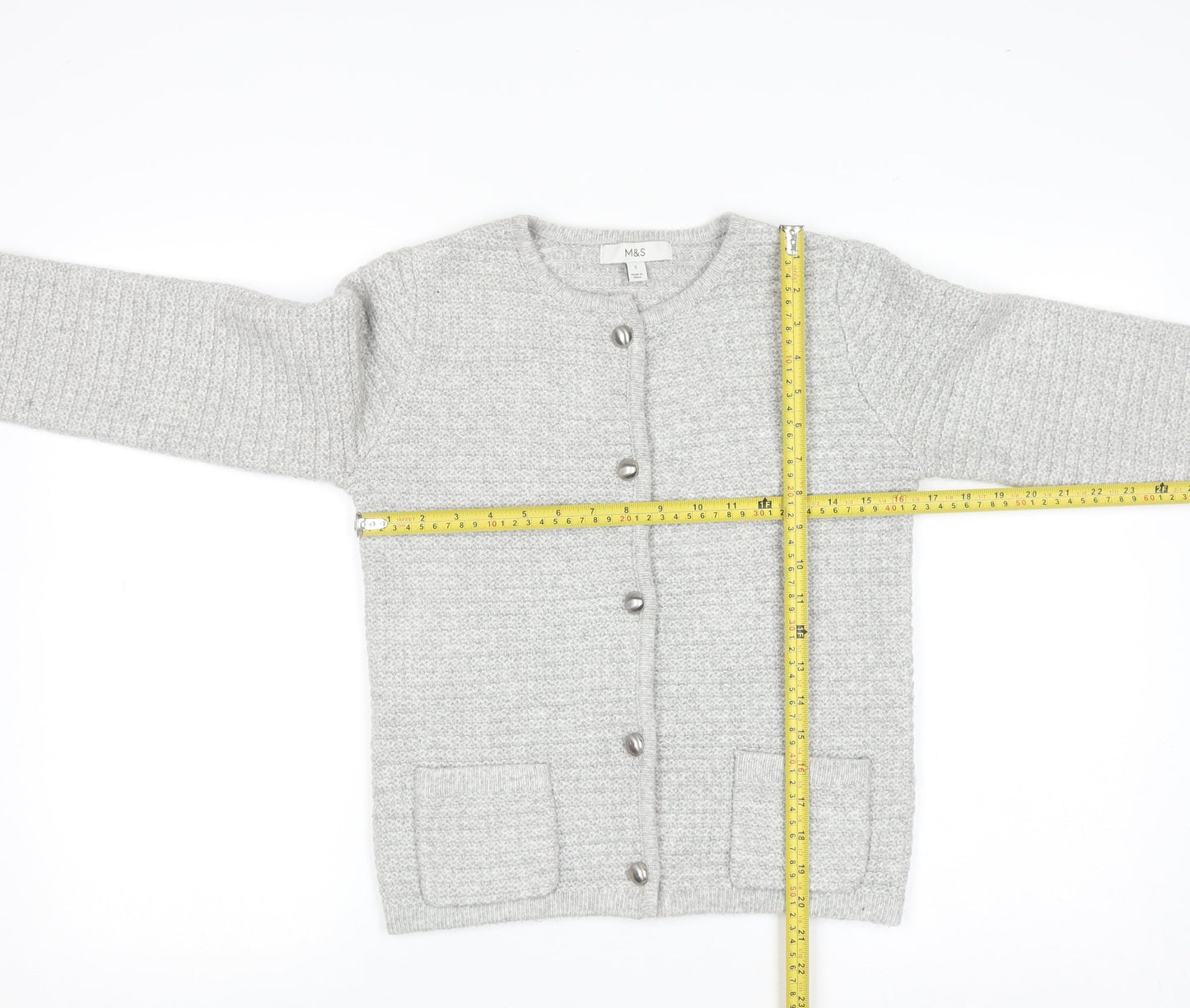 Marks and Spencer Women's Grey Knit Button Cardigan Small