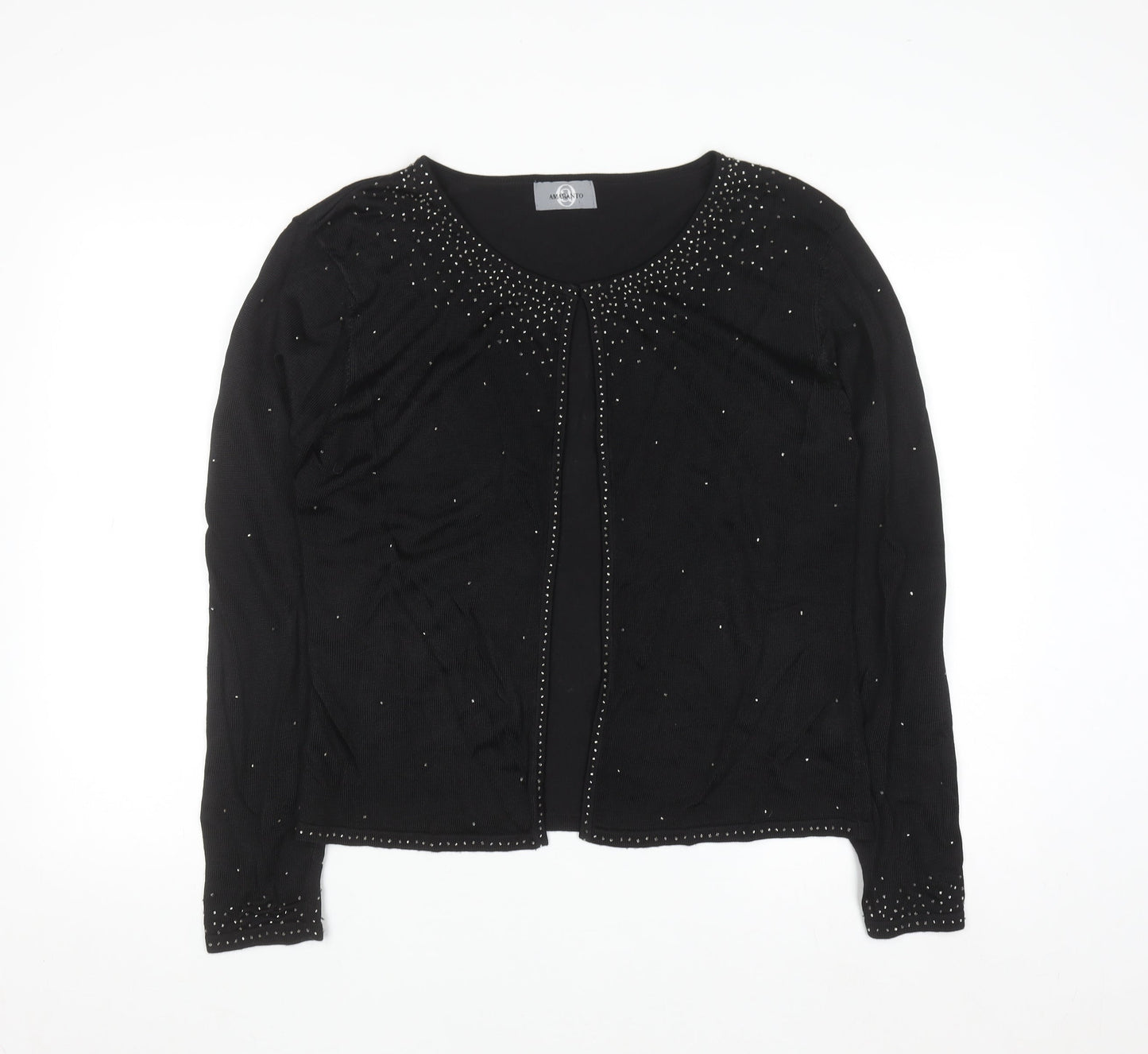 Amaranto Women's Black Beaded Open Cardigan Size 14