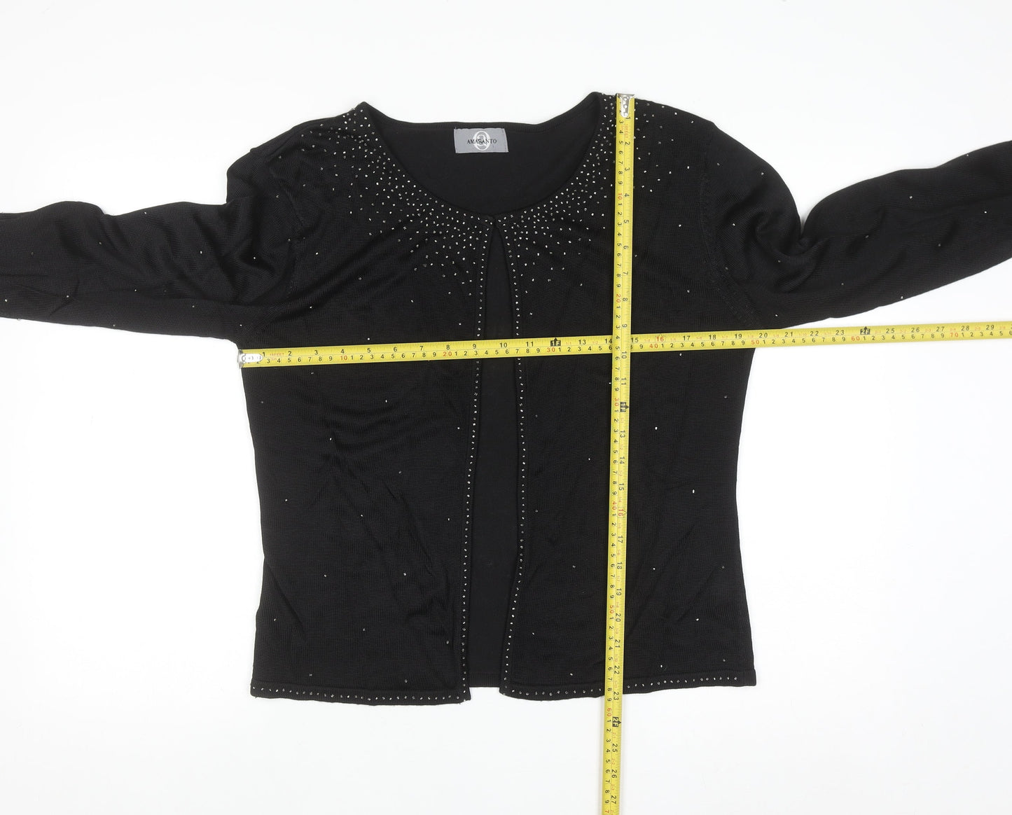 Amaranto Women's Black Beaded Open Cardigan Size 14