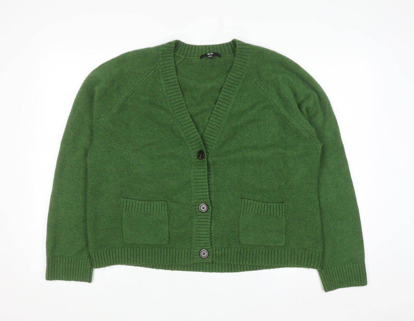 UNIQLO Women Green Wool Blend V-Neck Button Cardigan L