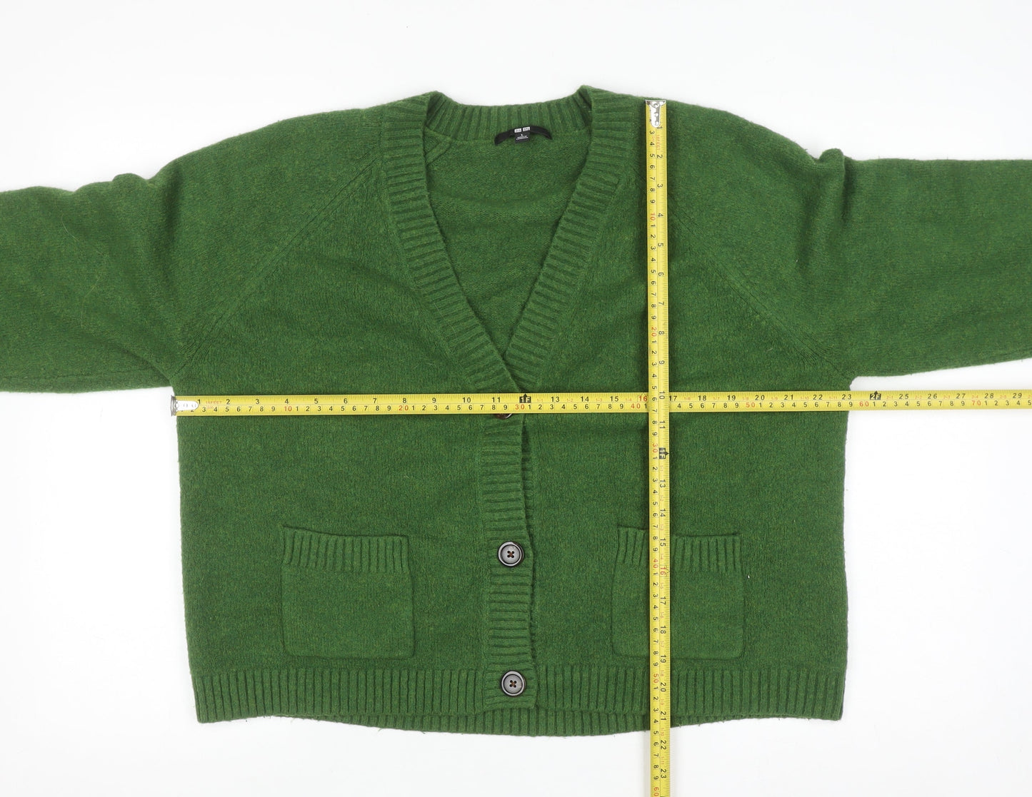 UNIQLO Women Green Wool Blend V-Neck Button Cardigan L