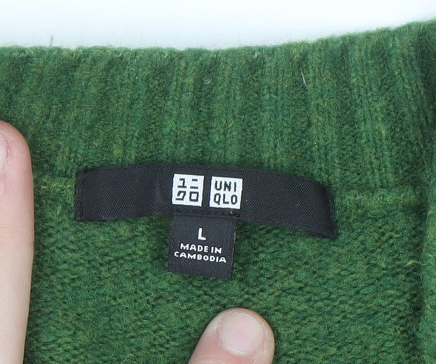 UNIQLO Women Green Wool Blend V-Neck Button Cardigan L