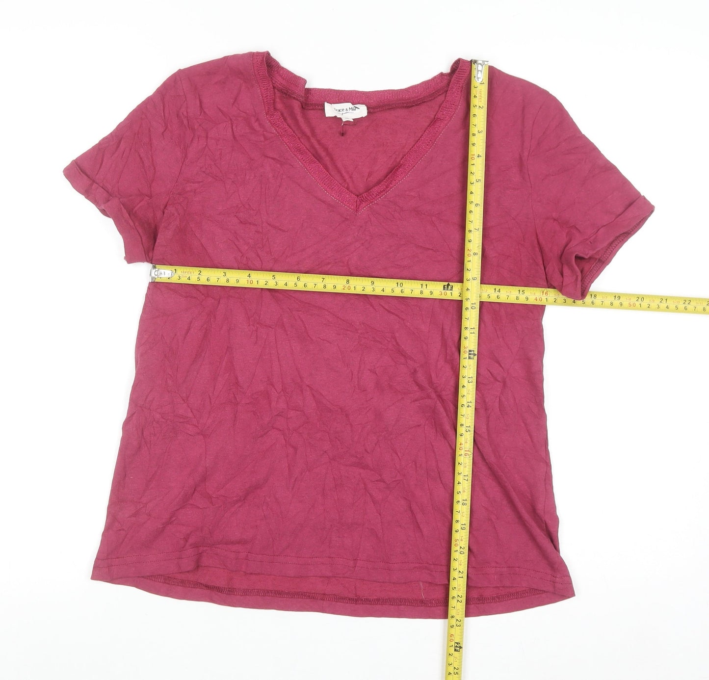 Grace & Mila Women’s Pink Cotton Blend V-Neck Short Sleeve T-Shirt M