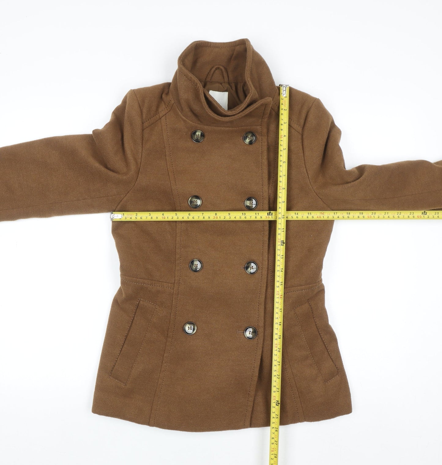 H&M Womens Brown Pea Coat Size 8 Double Breasted Lined Jacket