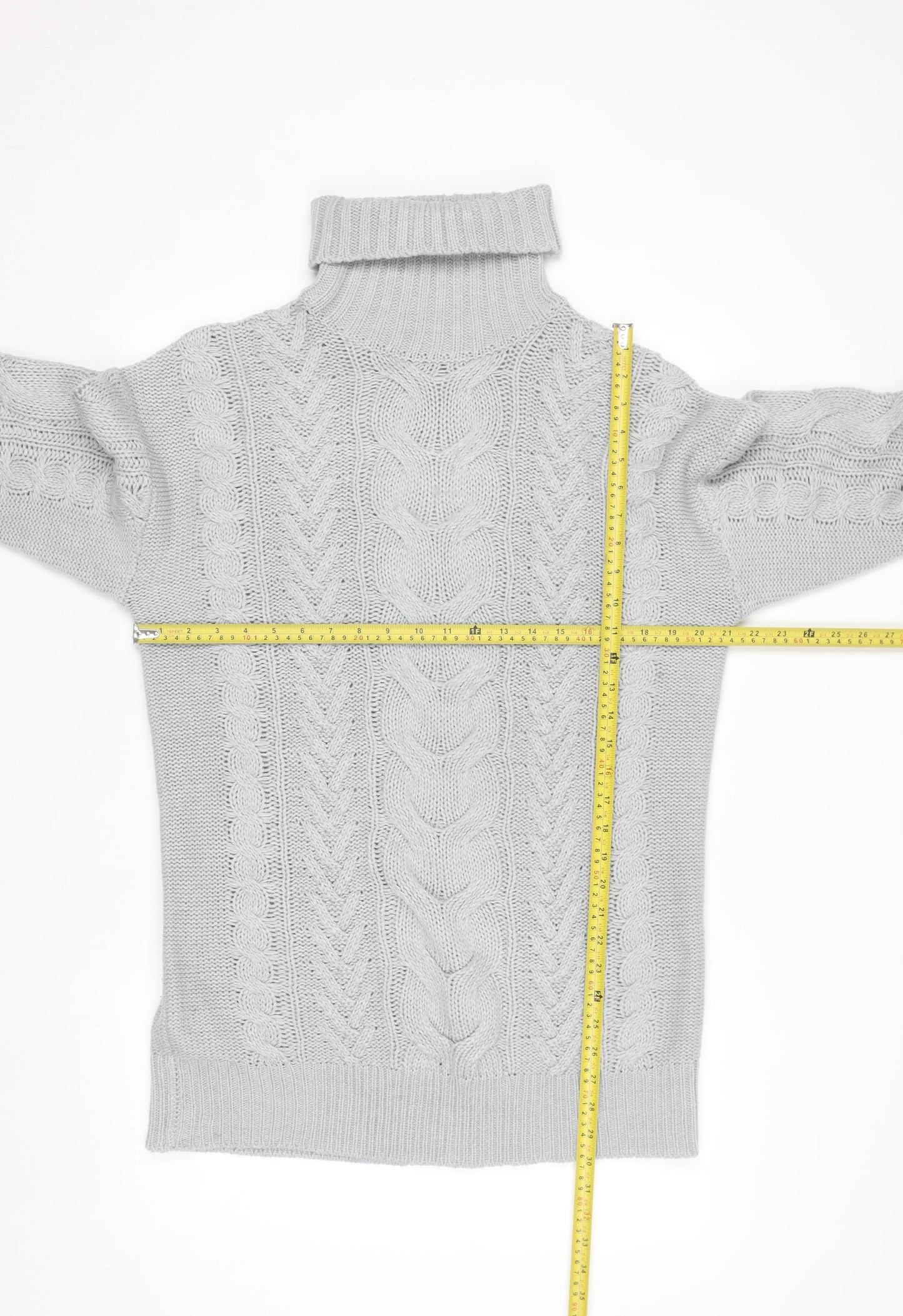 Miss Selfridge Women Grey Cable Knit Roll Neck Jumper M