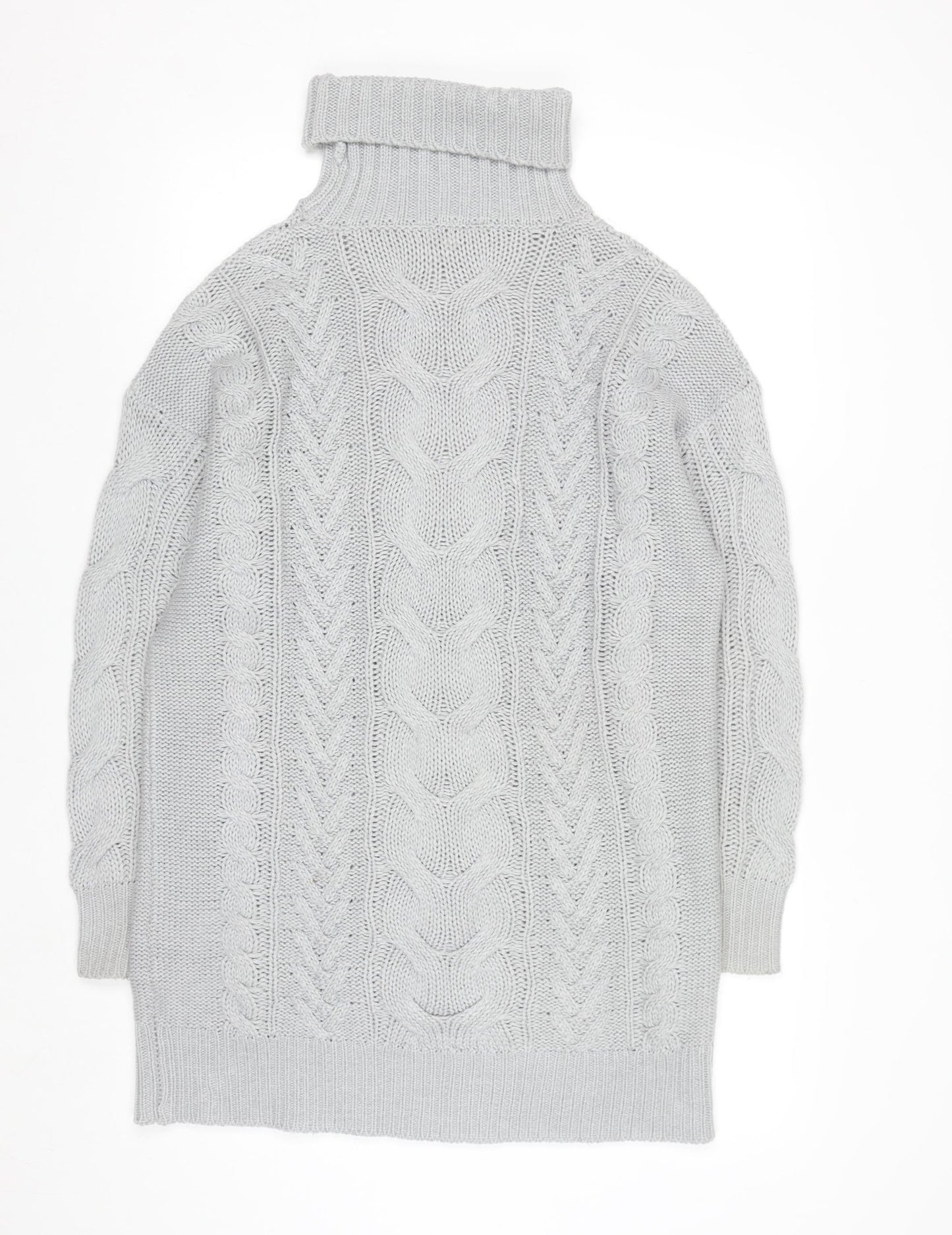 Miss Selfridge Women Grey Cable Knit Roll Neck Jumper M