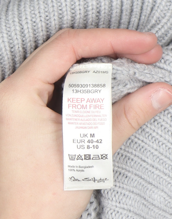 Miss Selfridge Women Grey Cable Knit Roll Neck Jumper M