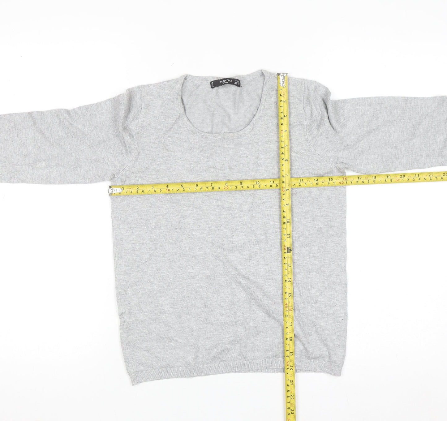 Mango Women Grey Scoop Neck Long Sleeve Pullover Jumper Size S
