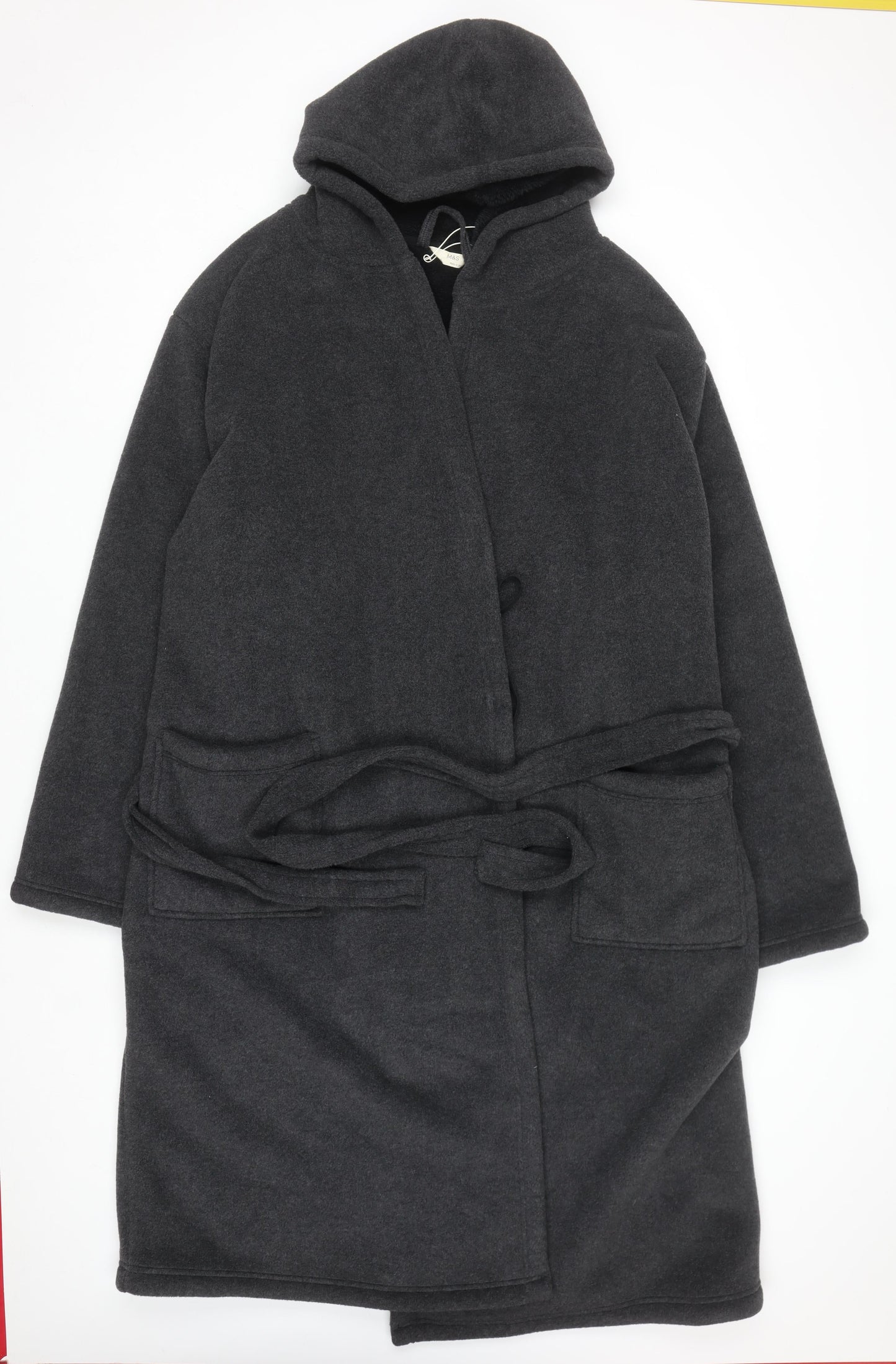 Marks and Spencer Men’s Grey Fleece Hooded Robe 2XL Belted Winter