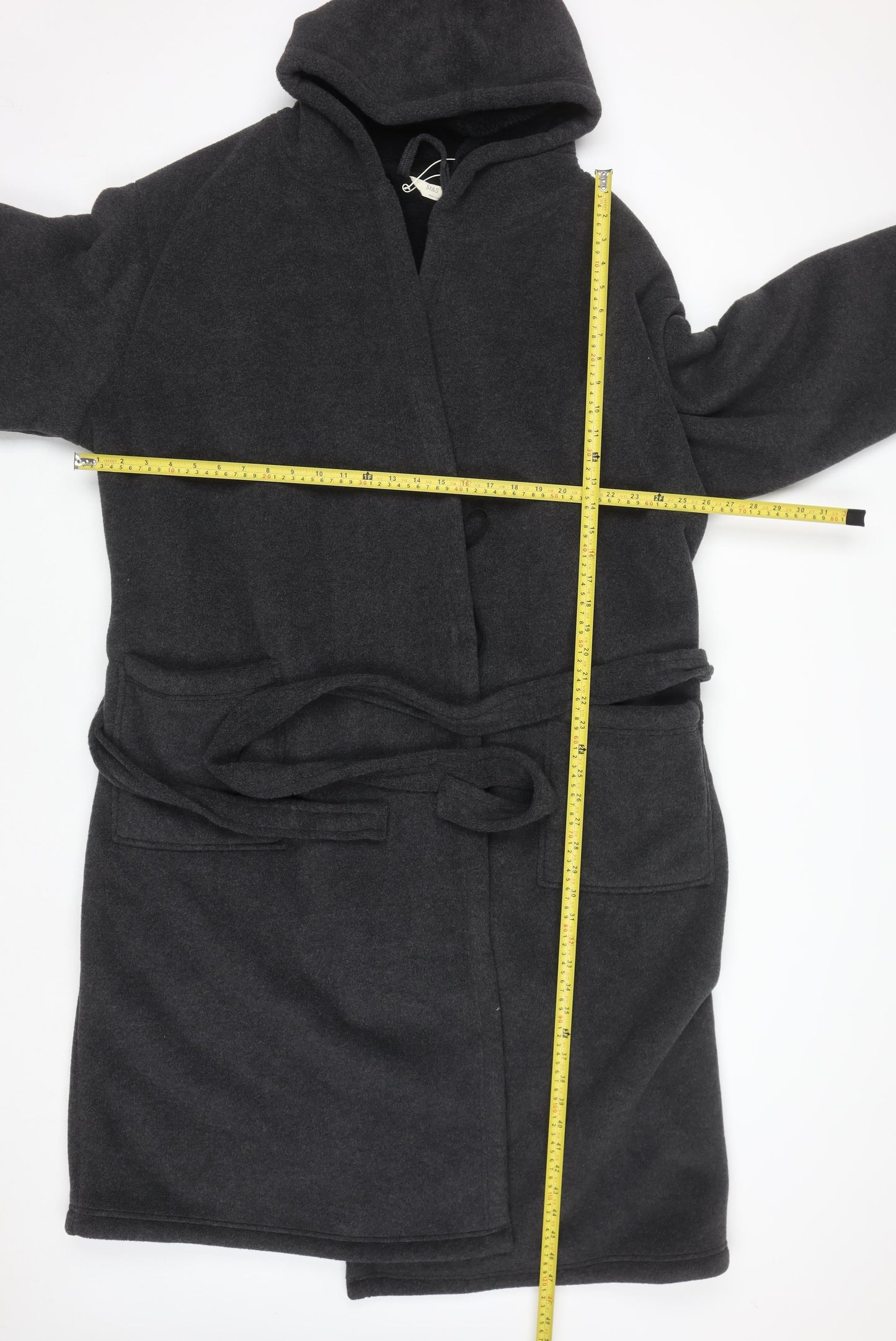 Marks and Spencer Men’s Grey Fleece Hooded Robe 2XL Belted Winter