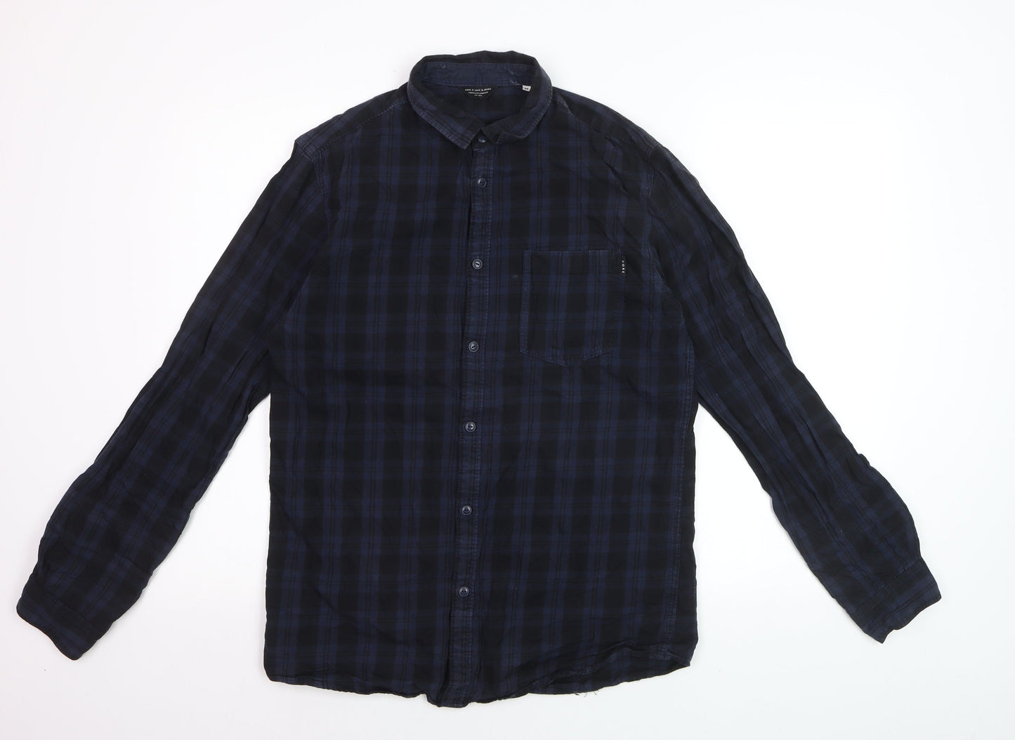 Jack & Jones Men's Blue Check Long Sleeve Cotton Casual Shirt M
