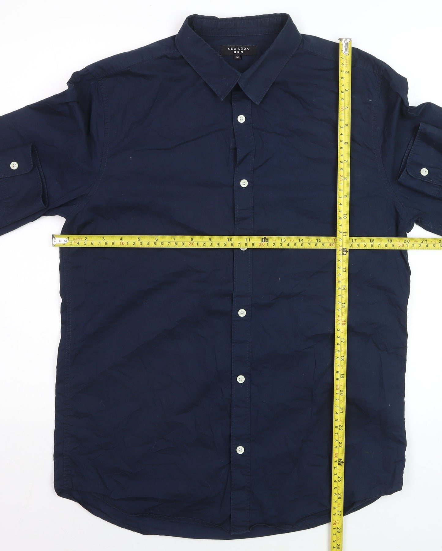 New Look Men Blue Cotton Long Sleeve Regular Fit Button-Up Shirt M