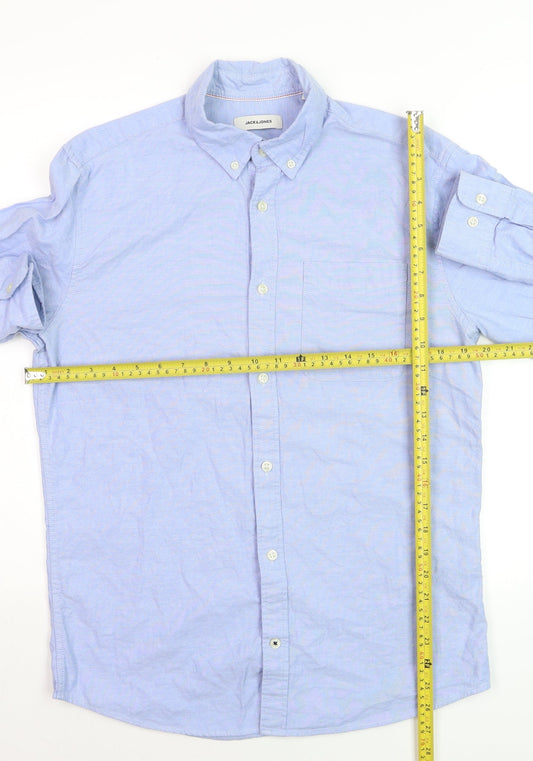 Jack & Jones Men's Blue Button-Down Long Sleeve Cotton Shirt M