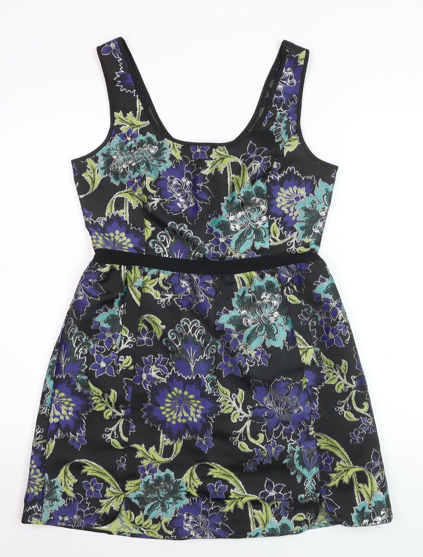 Monsoon Women’s Black Floral Jacquard A-Line Sleeveless Dress UK 10