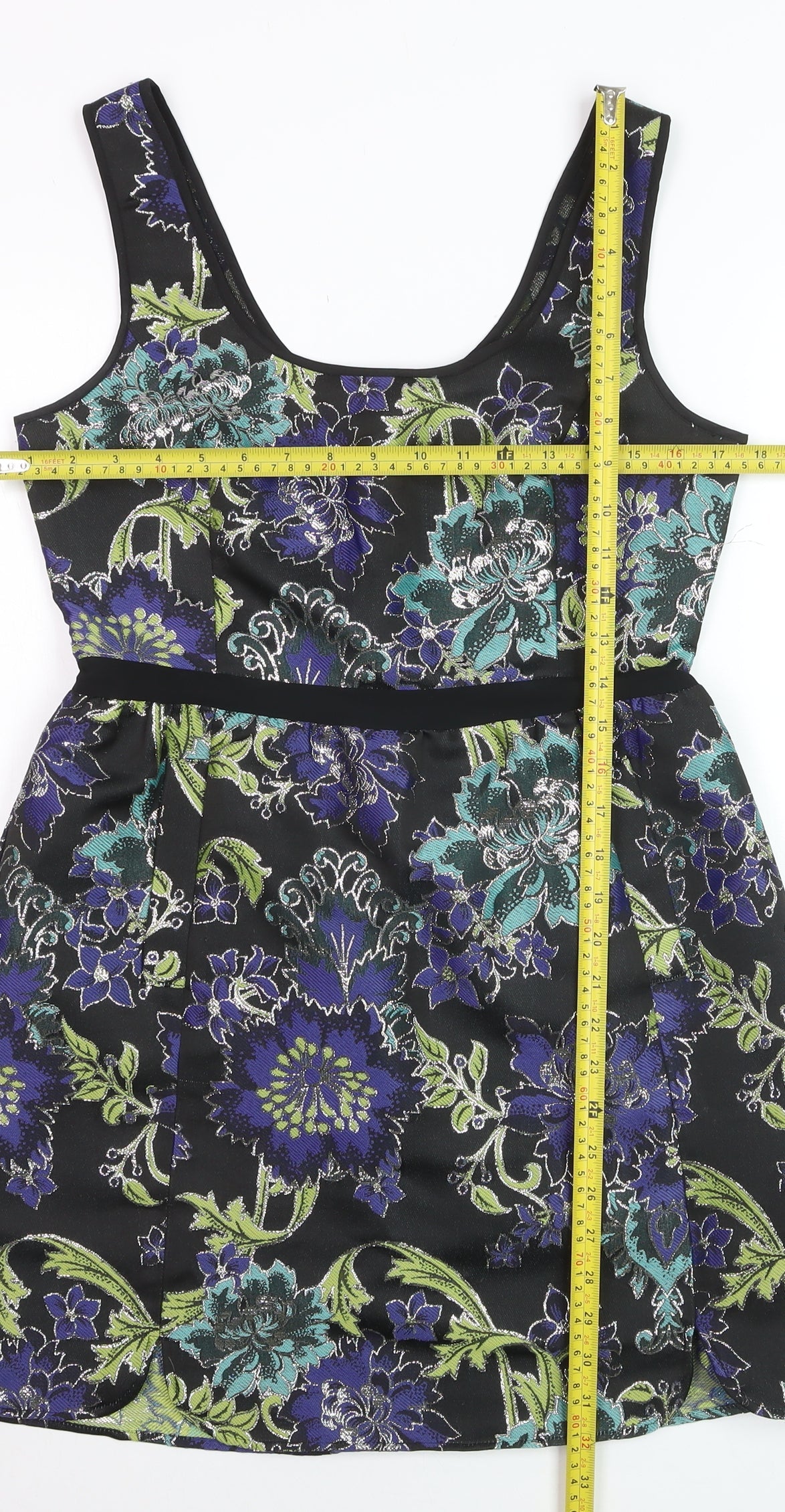 Monsoon Women’s Black Floral Jacquard A-Line Sleeveless Dress UK 10
