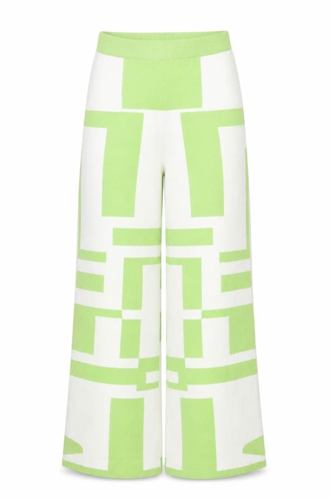 Princess Polly Womens Green Geometric Knit Wide-Leg Trousers L