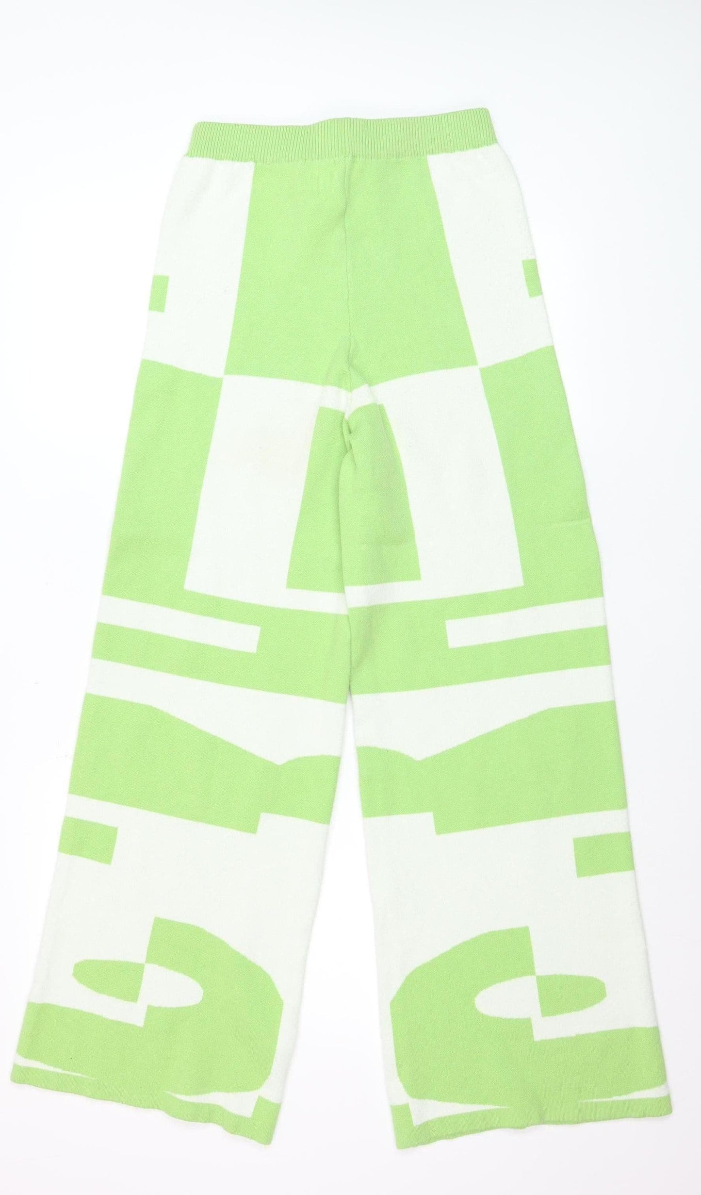 Princess Polly Womens Green Geometric Knit Wide-Leg Trousers L