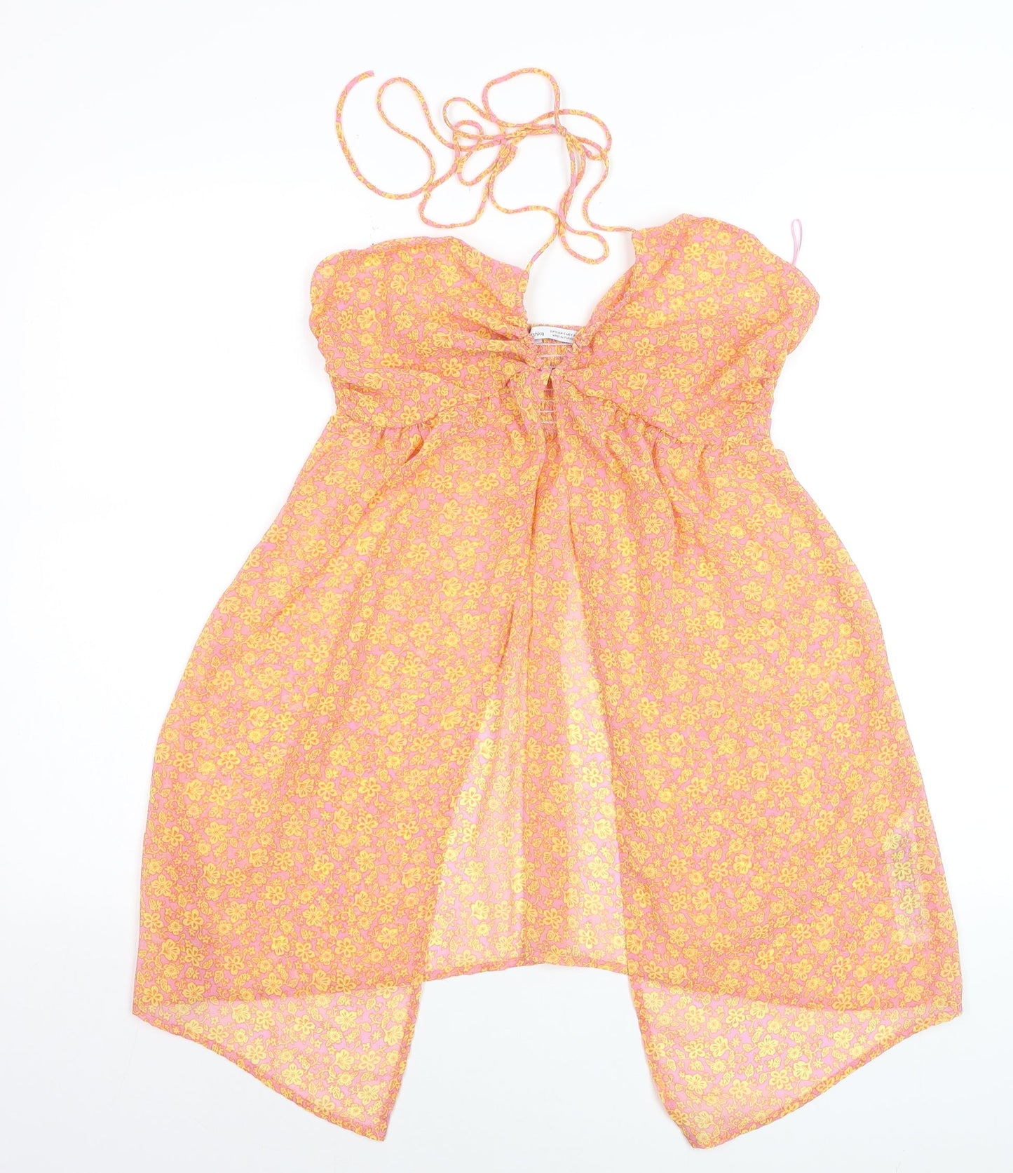 Bershka Women’s Pink Floral Halter Camisole Top Size 8