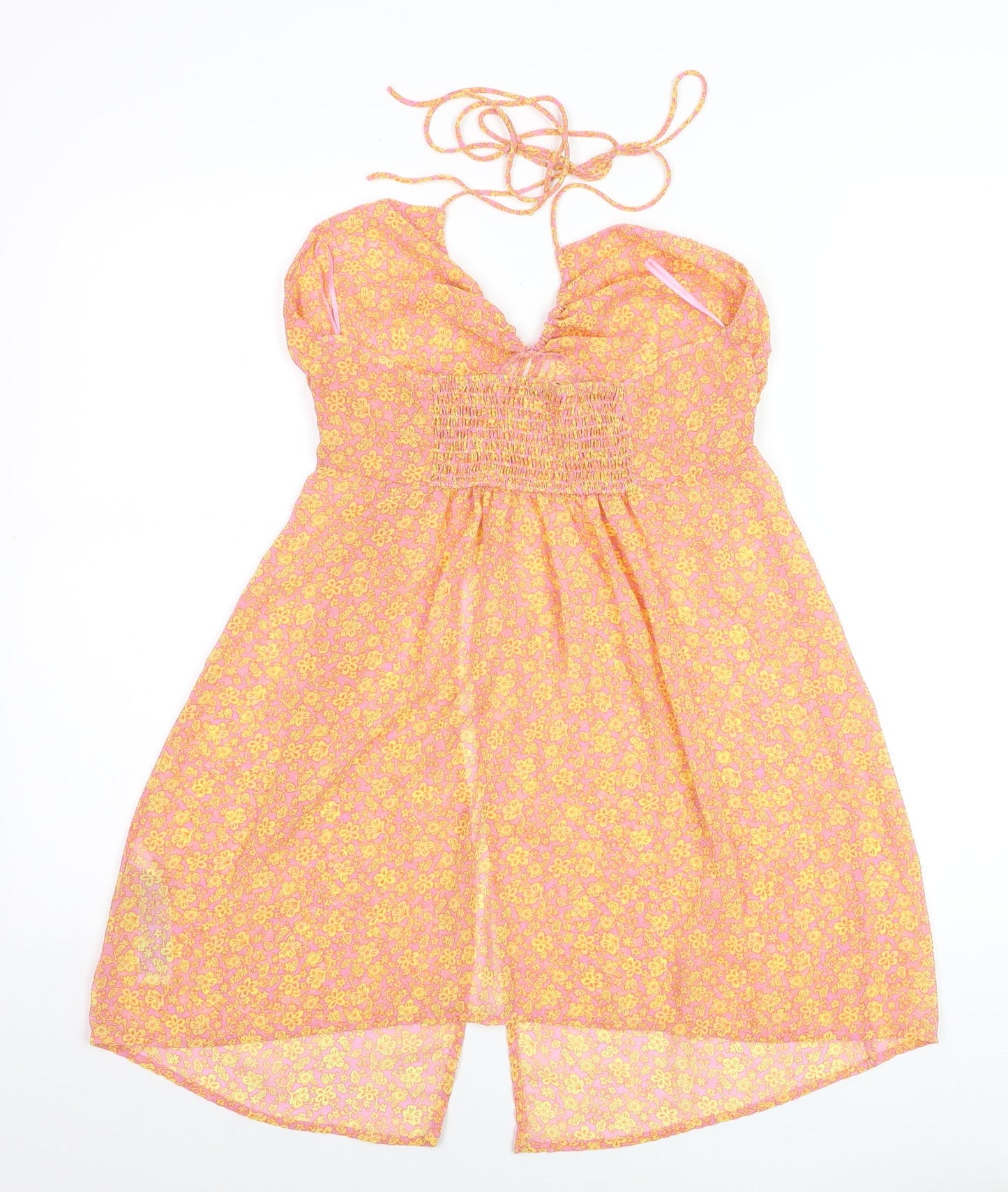 Bershka Women’s Pink Floral Halter Camisole Top Size 8