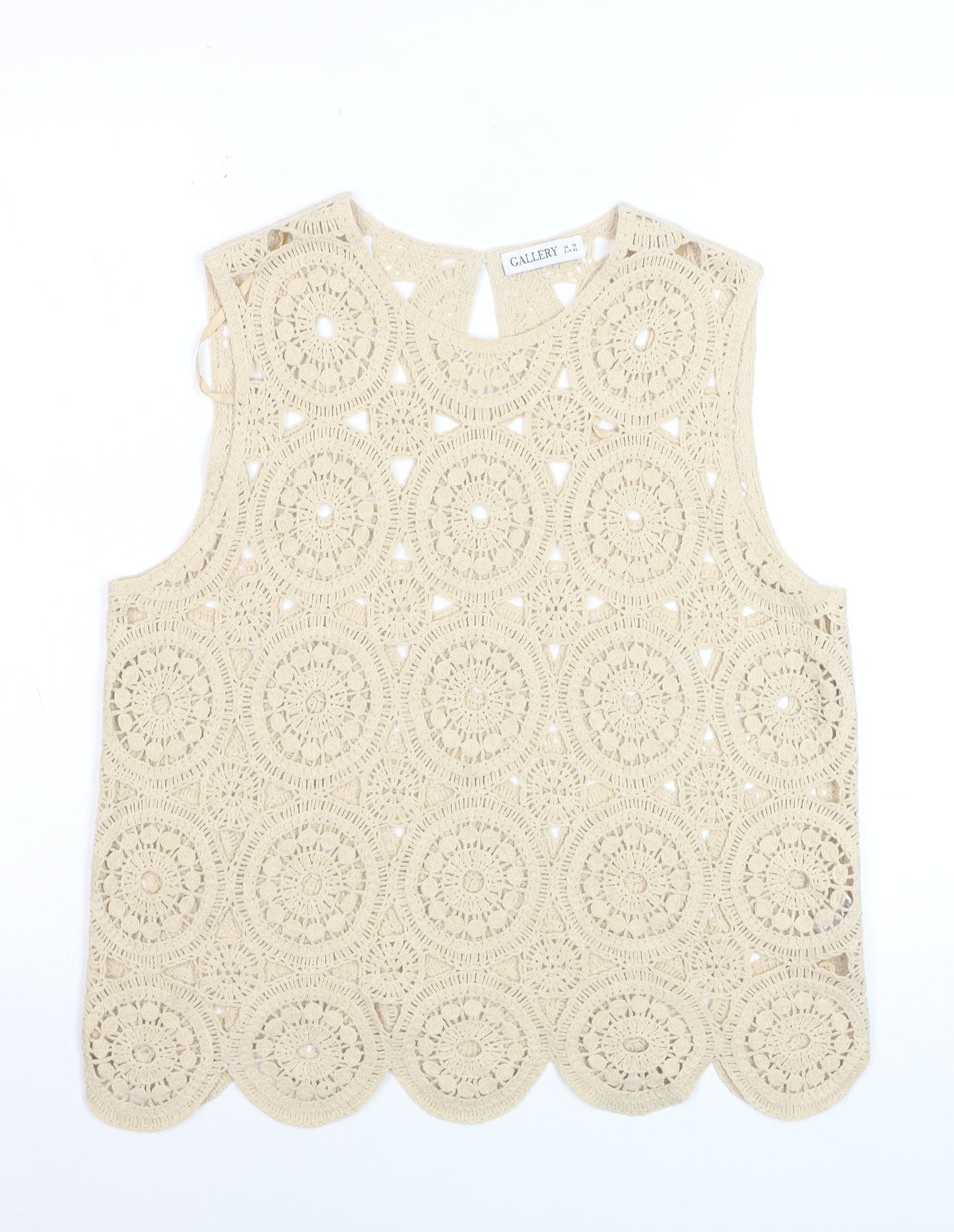 Gallery Women Beige Crochet Sleeveless Tank Top UK 14
