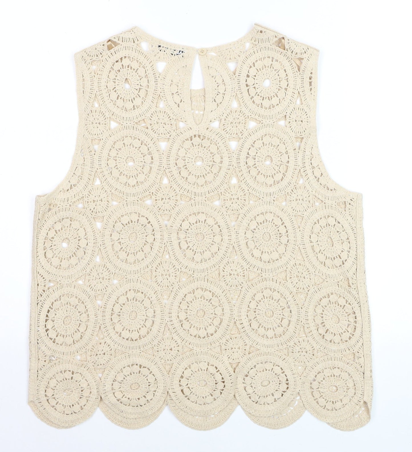 Gallery Women Beige Crochet Sleeveless Tank Top UK 14