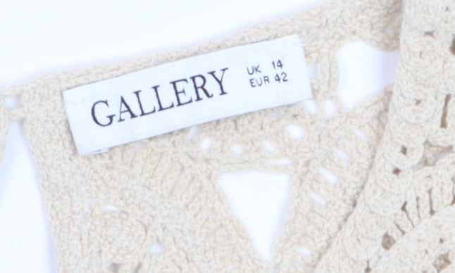 Gallery Women Beige Crochet Sleeveless Tank Top UK 14